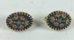 Vintage Gold Tone Earrings With Emboidered Flowers Clip-on Style Women’s Jewelry