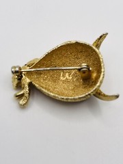 Vintage Unk Mark Gold Tone Red Glass Cabochon Eyed Textured Owl on Branch Brooch