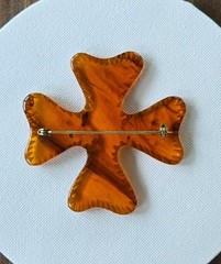 Vintage Maltese Bakelite Cross Brooch 2.5 Inches, Transparent Amber Color