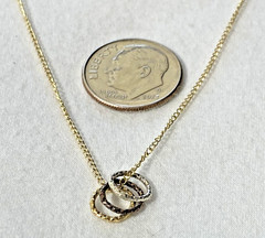 VTG 14K Gold Filled Tri Color Rings on Chain 1/20 14K GF, Necklace, 18″, NOS