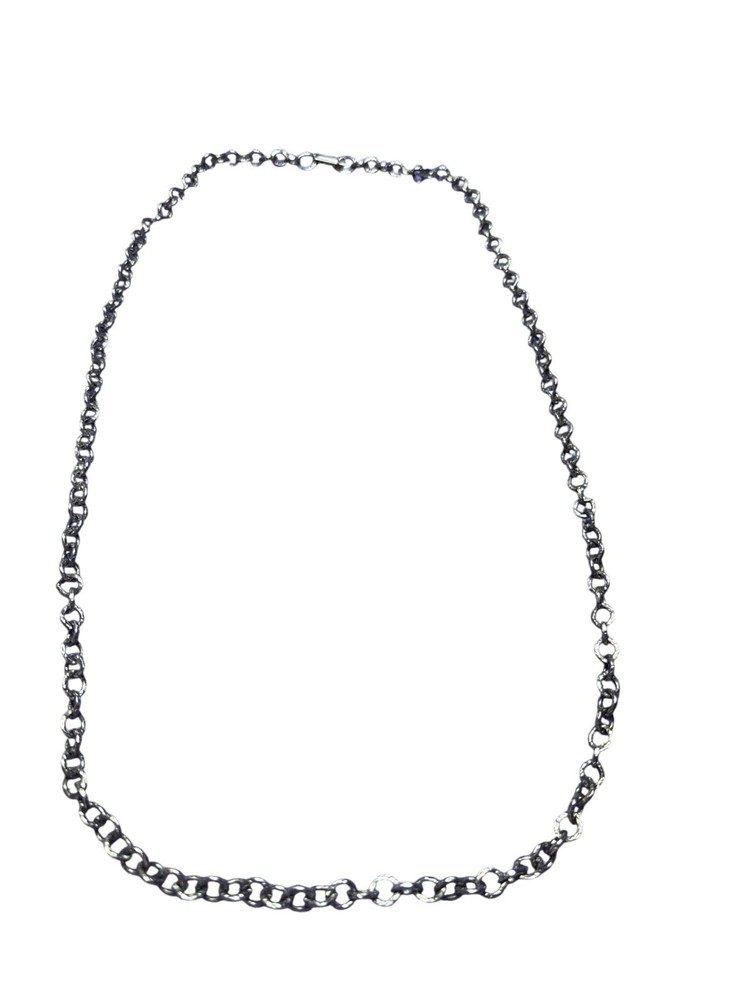Vintage Gunmetal Textured Chain Necklace Fold Over Clasp 28 inches Long