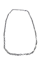 Vintage Gunmetal Textured Chain Necklace Fold Over Clasp 28 inches Long