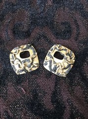 La Rage Vintage Pierced Earrings Modernist Mixed Materials Textured Metal Square
