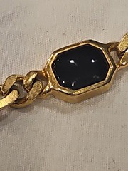 Vintage Christian Dior Classic Logo Black Rhinestone Gold Chain Necklace 18 In