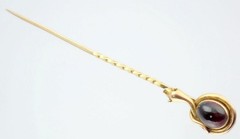 Antique Victorian 22K 15K Gold Garnet Cabochon Laughing Snake Egg Stick Pin Box
