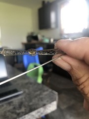 1920’S EARLY BELAIS 10K WHITE GOLD FILIGREE BROOCH WITH CITRINE GEMSTONE/2.25″