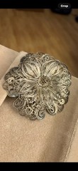 Antique Made In Mexico 900 Silver Floral Filigree Brooch 3D 3.75” 56 Grams