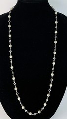 VTG 1960s AUSTRIAN White/Clear Crystal Bezel Set Faux Pearl Necklace 35 in USA