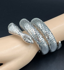 Vtg Whiting & Davis Mesh Snake Bracelet, Triple Coil