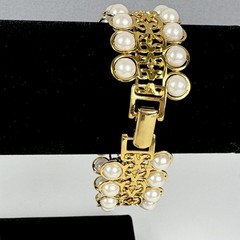 Vintage Avon White Faux Pearl Gold Tone Bracelet Wide