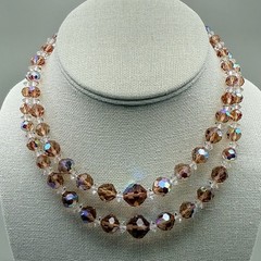 Vintage AB Double Strand Chocker Mauve Glass Mid Century 12-14″ Bohemian Romanti