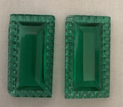 Lot of 2 Emerald Green Rectangle Faceted Stones-Double Sided-Circa 40’s – 50’s