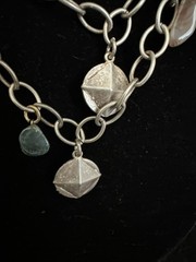 Vintage Silver Tone Chain Charm Necklace With Gemstones
