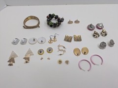 Lot of Older Cosmetic Jewelry – Bracelets Cufflinks Clip On & Pierce Earrings