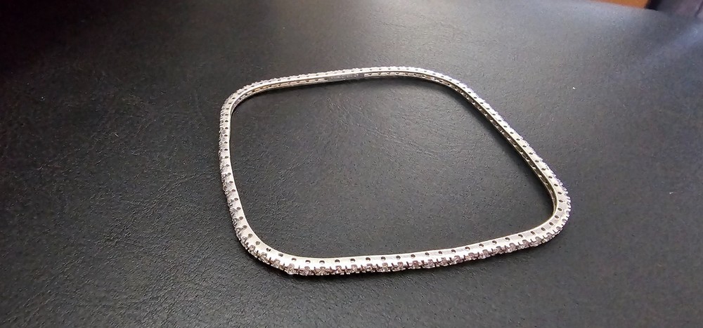 Vintage 925 Sterling Silver Square Tennis Bangle Bracelet Cubic Zirconia Flawles