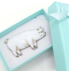 Good Luck Pig Motif – Japanese cloisonné enamel Mini Brooch Made-to-order NEW