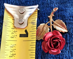 Vintage Cerrito (?) Long Stemmed Red Rose and Gold Tone Pendant 1.5′ (No Chain)