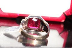 10k yellow gold ring 6.25ct lab created ruby solitaire sz: 11.75 vintage 7.3g N2