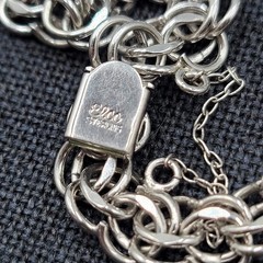 Elco Sterling Silver Double Link Charm Bracelet 7″ Safety Chain 16.4 grams