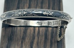 Vintage Siam Sterling Silver Black Niello Hinged Bangle Bracelet 925 10.91g