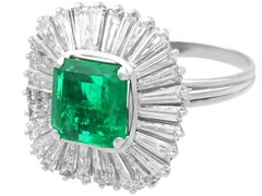 Vintage Emerald and Diamond Platinum Ballerina Ring