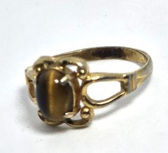 Brown Tiger’s eye yellow 18k gold electroplate vintage ring size 6