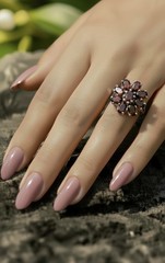 Vintage 925 Sterling Silver Red Garnet Flower Ring Size 7