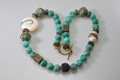 Vtg Mosaic Glass Beads Tibetan Stone Bead Chunky ethnic revival boho PC21