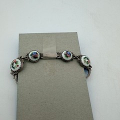 Rostov Finift Russian Enamel Bracelet Hand Painted Floral Filigree Vintage