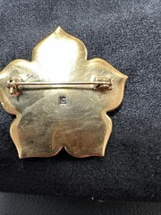 Liz Claiborne Flower Brooch Gold Brown and Pink Rhinestones 2