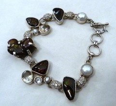 STARBORN FIRE AGATE PEARL CHAMPAGNE WHITE TOPAZ STERLING SILVER BRACELET NEW