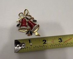 Vintage Red Enamel Christmas Holiday Jingle Bells Brooch Holiday Jewelry Pin