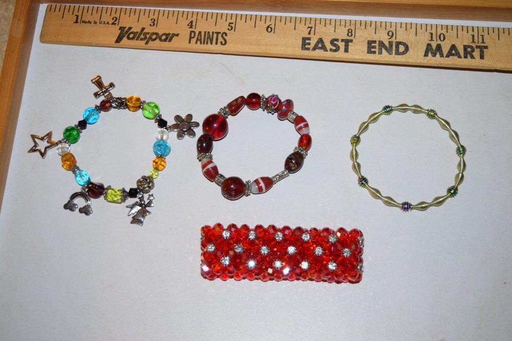 Vintage to now lot of 4 glass plastic metal beaded chain bracelets