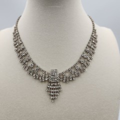 Vgt Glamorous Silver Tone Bib Style Choker/ Necklace w/ Cascading Rhinestones