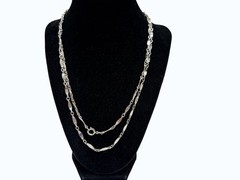 Vintage Necklace Silver Tone Dimpled Link Necklace Long 40 in chain Boho 1970s