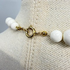 Vintage Japan Beaded Necklace Black White Gold Leaf Pendant Mid Century Modern