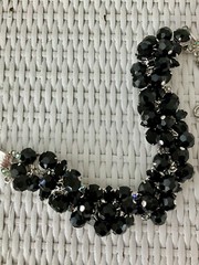RARE! JULIANA Jet Black Cha Cha Dangle Bead Bracelet AB Rhinestone Clasp! Mint!