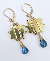 Micro Mosaic Earrings London Blue Topaz Antique Italy 14K Gold Filled