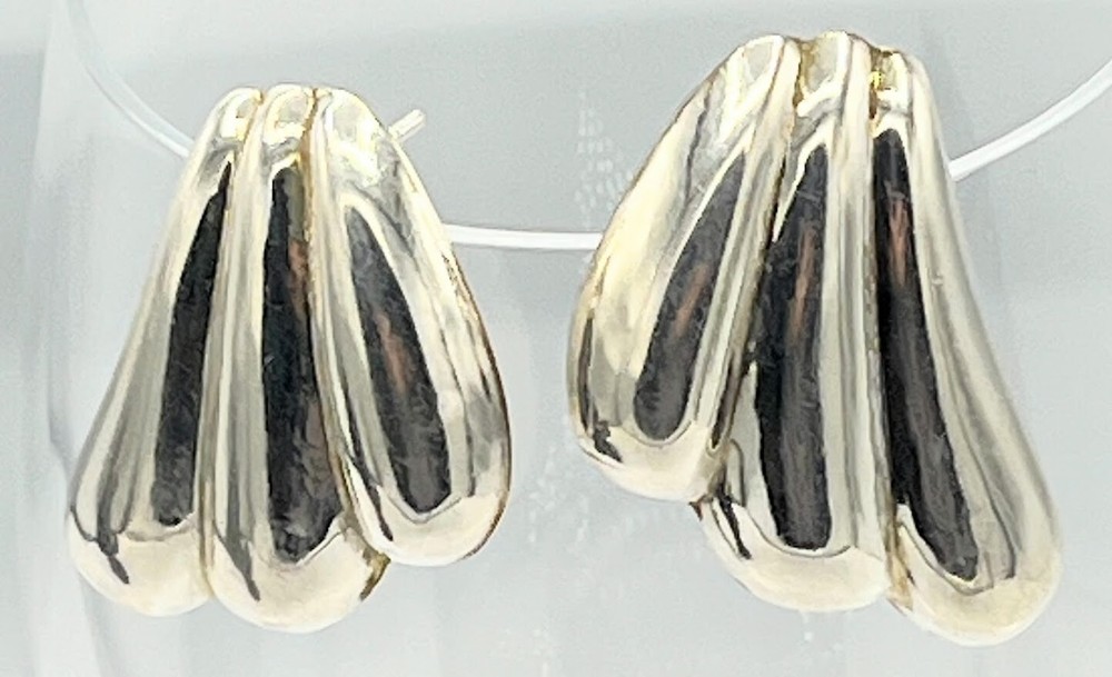 925 Sterling Silver Vintage Earrings Puffy Design Hollow 1.4″x0.6″ inch 10g