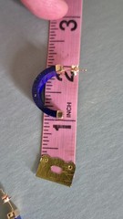 Vintage 14K Yellow Gold Hong Kong Lapis Hoop Earrings 1” Long, Vintage