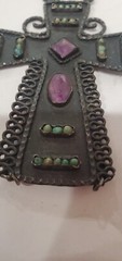 Gustavo Martinez Sterling Silver Cross Pendant Reticulated Amethyst Turquoise