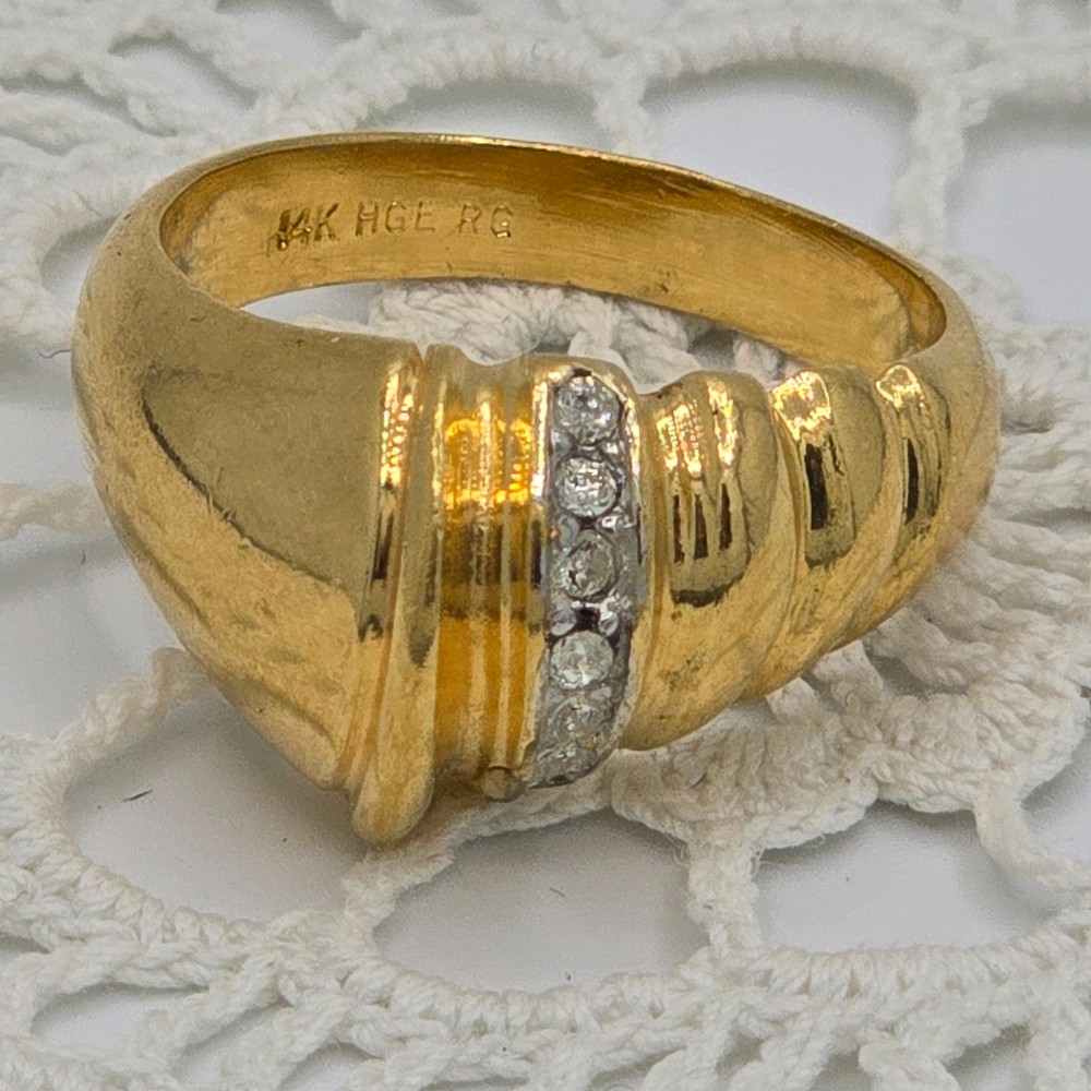 Ladies Cocktail Ring Band 14KHGE RG Size 9.5 Ribbed Swirl