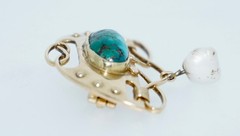 Signed Murrle Bennett & Co. Arts & Crafts 15K Turquoise Brooch 15ct