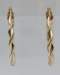 VTG 925 FAS Hoop Earrings 1.25in Sterling Silver 5g Gold Vermeil Twisted Round