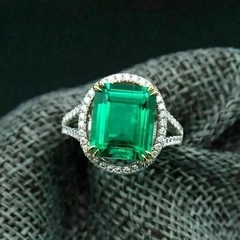 3.2Ct Emerald Cut Lab Created Emerald & Diamond Wedding 14K White Gold FN Ring