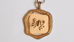 Vtg 70s Enamel Pendant Necklace Zodiac Symbol Cancer Signed ART Arthur Pepper