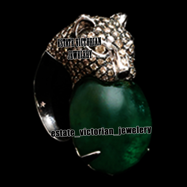 2.90ctw Rose Cut Diamond Emerald Silver Victorian Stunning Panther Ring Jewelry