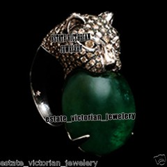 2.90ctw Rose Cut Diamond Emerald Silver Victorian Stunning Panther Ring Jewelry