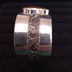 Sterling Indonesia 925 Bangle Wide Cuff with Round Faceted Tiger Eye Stone