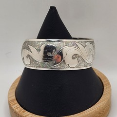 Etched Engraved Clamper Bracelet Silver Tone Bangel Adjustable